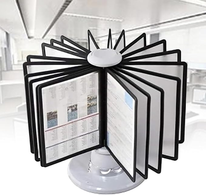 Rotatable Desk Reference Organizer Deluxe Desktop Flip Display Folder 20 Double-Sided Panels 40 Sheet Capacity Multifunctional Desktop Reference System for Office Hotel