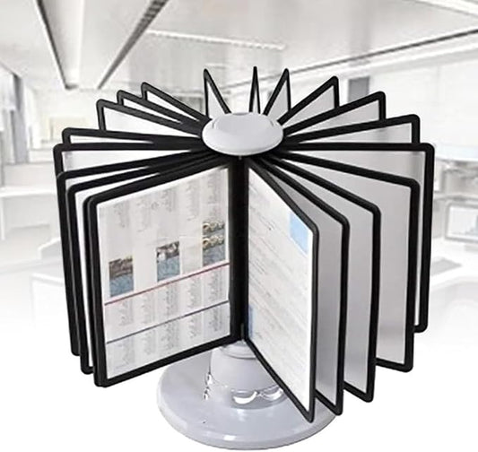 Rotatable Desk Reference Organizer Deluxe Desktop Flip Display Folder 20 Double-Sided Panels 40 Sheet Capacity Multifunctional Desktop Reference System for Office Hotel