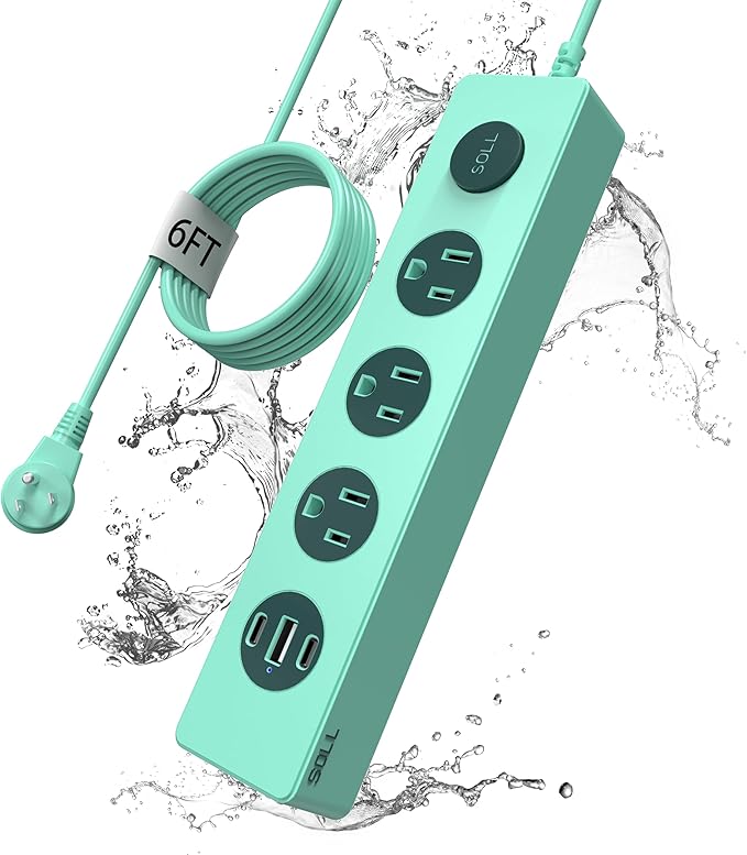 SOLL IPX9 Outdoor Power Strip Weatherproof, Surge Protector Power Strip with 3 Outlet and 3 USB Charging Ports(2 USB C), 6FT Extension Cord for Patio, Garden, Bathroom, Kitchen, Garage, Office