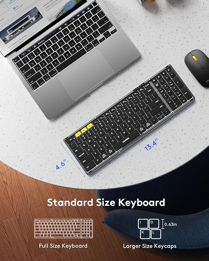 Foldable Keyboard and Mouse, Samsers Folding Bluetooth Keyboard Combo, 2.4G + BT5.0 x 2, Full-Size Portable Travel Keyboard & USB-C Rechargeable Wireless Mouse for Windows Android iOS Mac OS