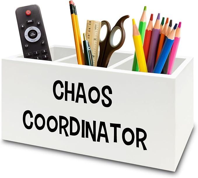 Chaos Coordinator Pen Pencil Holder Organizer for Desk, Thank You Gifts for Women Men Coworkers Boss Leader Manager, Appreciation Gifts Wooden Box Sign for Home Office Desk Tabletop Decorations