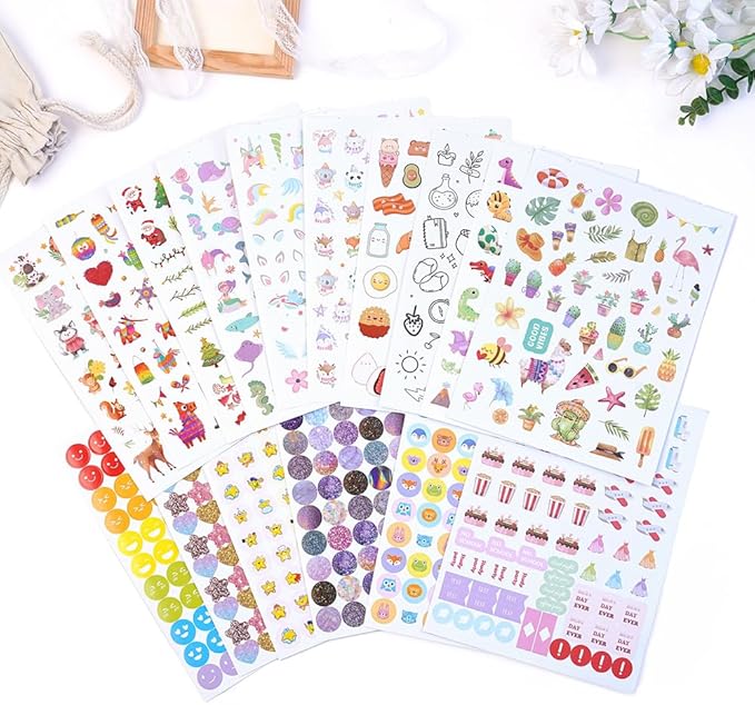 1700+ Planner Stickers Book, 24 Sheets Waterproof Repositionable Stickers for Journal, Bullet Planner, Scrapbook & Calendar, Functional Decorative Sticker Set & Gift (Cute Theme)