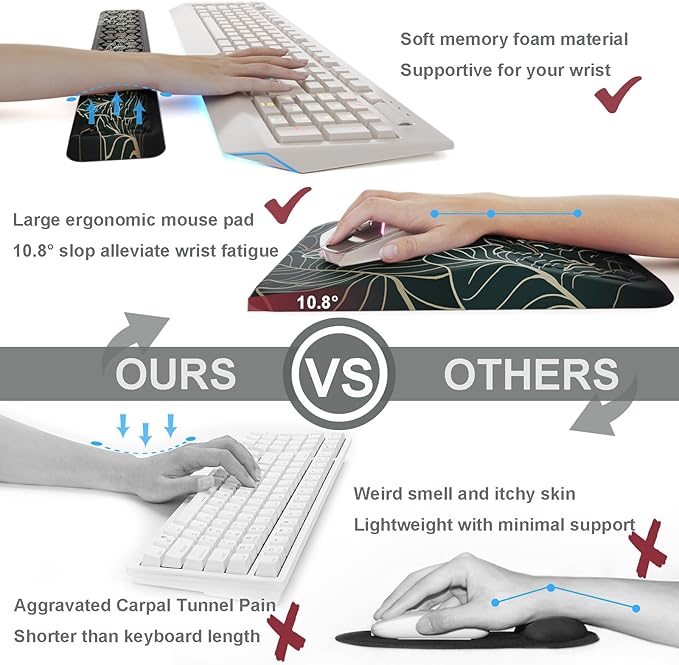 Ospelelf Keyboard Wrist Rest Ergonomic Mouse Pad with Wrist Rest Support Wrist Rest for Computer Keyboard, Green
