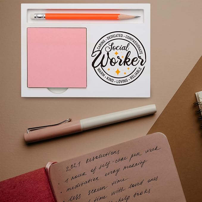 Social Worker Gifts for Women Men Inspirational Desk Organizer with Caring Compassionate Words for Appreciation, Retirement, Farewell, or Social Work Month Desk White Note Pad Holder XBCT8