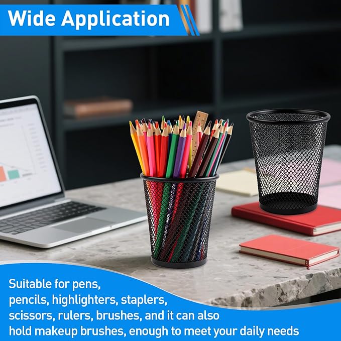 AZUREAL Pencil Holder 2 Pack, Black Mesh Desk Pen Holders, Premium Metal Pen Cup Holder for Desk, Office, Home, School