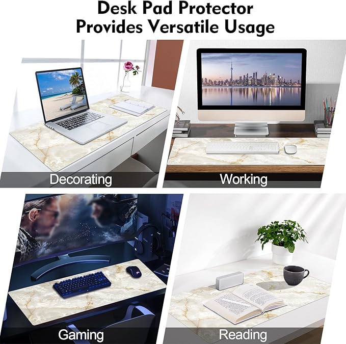 Galdas Large Mouse Pad Marble Pattern XXL XL Large Mouse Pad Mat Long Extended Mousepad Desk Pad Non-Slip Rubber Mice Pads Stitched Edges Thin Pad (31.5x11.8x0.12“)