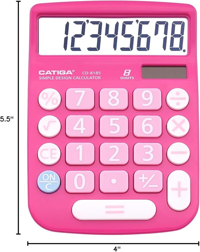 CATIGA Desktop Calculator 8 Digit with Solar Power and Easy to Read LCD Display, Big Buttons, for Home, Office, School, Class and Business, 4 Function Small Basic Calculators for Desk, CD-8185