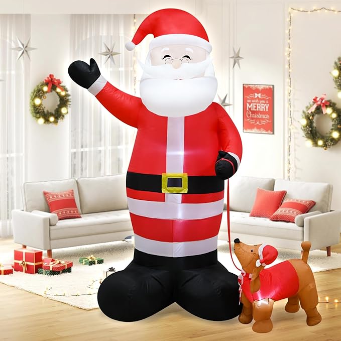 8FT Christmas Inflatable Santa Claus and a pet for Holiday Decoration, Giant Santa with Built-in LEDs,Xmas Blow-Up Decor for Indoor Outdoor Yard Graden Party Holiday Lawn