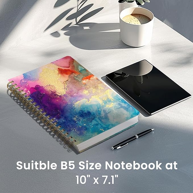 Taja Lined Spiral Notebook Journal for Work, 300 Pages Thick B5 (7.1"x10") College Ruled Journal for Women & Writing, Hardcover Notebook for Note Taking, Perfect for Office Home School, Color Splash