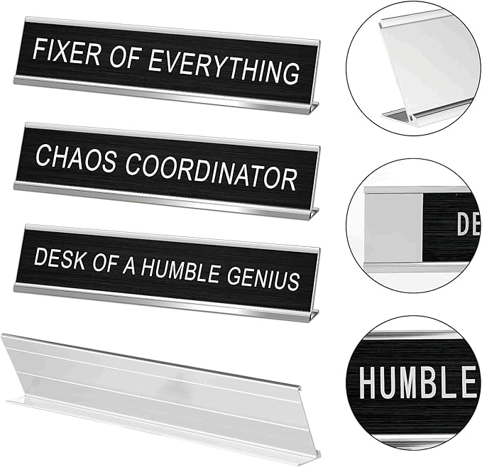 3 Pcs Chaos Coordinator Fixer of Everything Desk of a Humble Genius Funny Desk Signs for Office, Black Base Novelty Nameplate Office Decor Plaque for Coworker Gift 10 x 2"