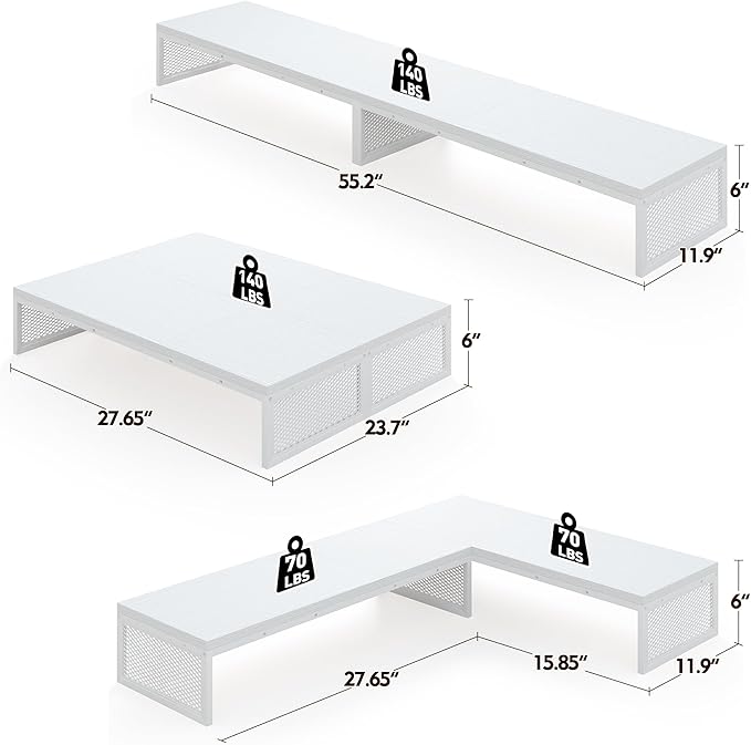 EnHomee 55.2" Computer Monitor Stand, Desk Shelf for Top of Desk for 3 * 23" Monitors/Laptop Computer/PC/Printers, TV Riser for 65 60 55 Inch TV for Bedroom Home Office, White