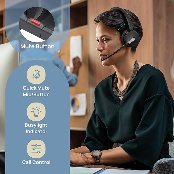 Yealink WH64 Hybrid Mono Wireless Headset with DECT Dongle, 492ft Range,Teams Zoom,Skype, UC Bluetooth Single On Ear Headphones with 3X Noise Cancelling Mic, 26H Talk Time, Office PC, Computer, Phone