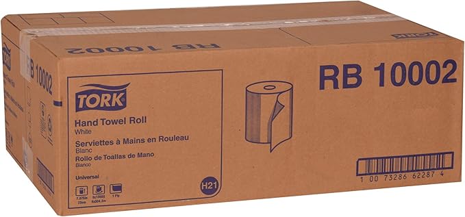 Tork Paper Hand Towel Roll White H21, Universal, 100% Recycled Fiber, 6 Rolls x 1000 ft, RB10002