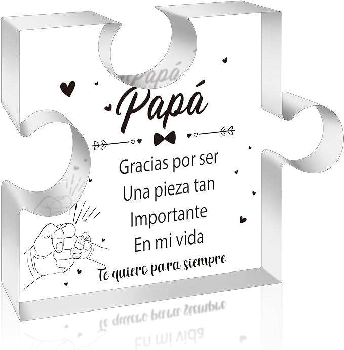 Yopyame Spanish Dad Birthday Gifts - Regalos para Papá Puzzle Acrylic Plaque for Office Desk Decor Keepsake Paperweights Gifts for Dad in Spanish Christmas Father's Day Gifts for Dad from Daughter Son