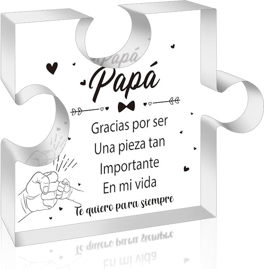 Yopyame Spanish Dad Birthday Gifts - Regalos para Papá Puzzle Acrylic Plaque for Office Desk Decor Keepsake Paperweights Gifts for Dad in Spanish Christmas Father's Day Gifts for Dad from Daughter Son