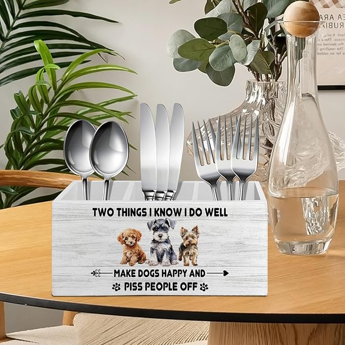 Funny Dog Pen Pencil Holder Organizer for Desk Accessories, Dog Mom Dad Lovers Owner Gifts for Women Men, Pet Lover Gifts Wooden Box Sign Desk Decor for Home Office Decoration