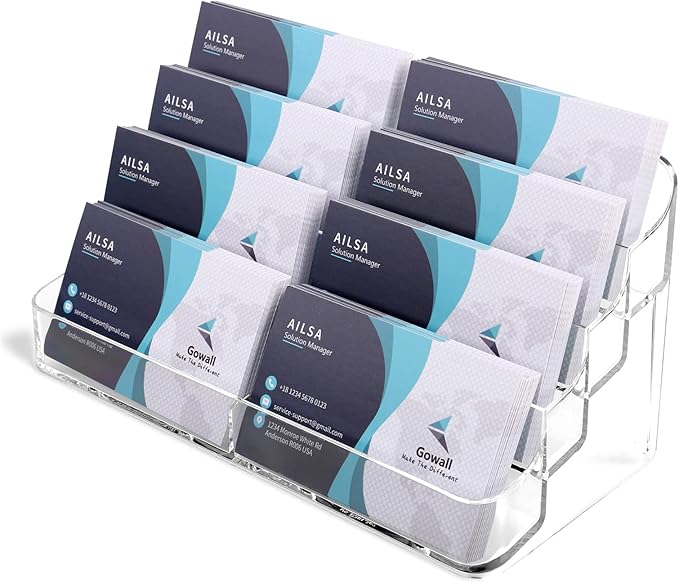 Business Card Holder, 8 Pocket Acrylic Business Card Holder for Desk Clear Business Card Stand Desktop Business Card Holders Plastic Business Card Display for Exhibition, Home and Office, 2 PCS