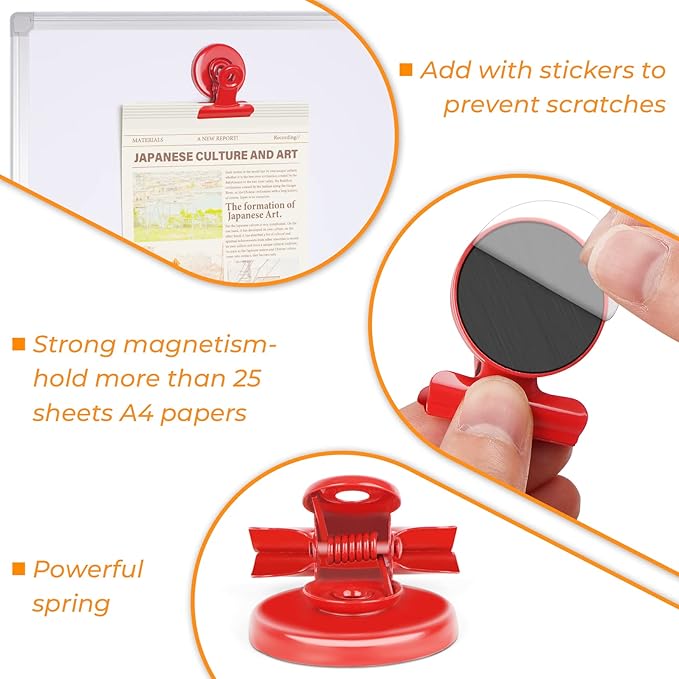 VNDUEEY 20 Pack Magnetic Paper Clip Dispenser Holder, Paperclip Dispenser for Desk, School, Office, Fridge Magnets Refrigerator Magnets, Magnet Clips for Whiteboard Locker (Red)