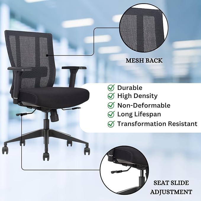 Bitchair Ergonomic Mesh Conference Room Chair - Adjustable Lumbar Support Computer Desk Chair with Height Adjustable Arms - Seat Depth Adjustable Office Chair - (Black) (Pack of 4)