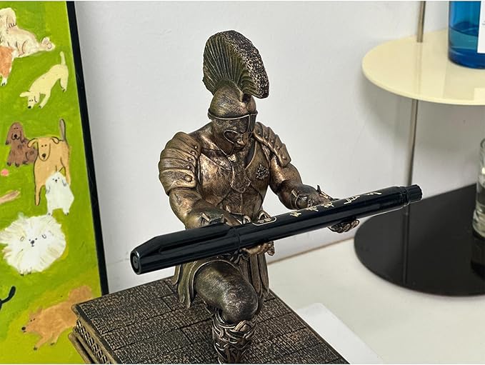 Roman Warrior Pen Holder knight Desktop Organizer and Accessories Resin Pen Holder as Gift with Short Swordfor Office and Home (Antique Bronze)