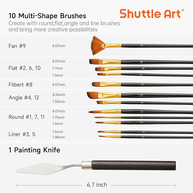 Shuttle Art Acrylic Painting Set, 59 Pack Professional Painting Supplies with Wood Tabletop Easel, 30 Colors Acrylic Paint, Canvas, Brushes, Palette, Complete Painting Kit for Kids, Adults, Artists