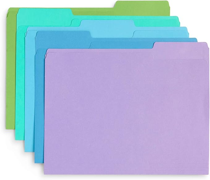 Blue Summit Supplies Ocean Tone Colored File Folders Letter Size, 1/3 Cut Top Tab File Folders, Assorted Blue and Green Colored, for Organizing and File Cabinet Storage, 100 Pack