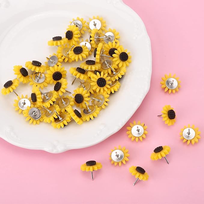40Pcs Sunflower Push Pins Flower Cork Board Tacks for Feature Wall Photo Wall Bulletin Board