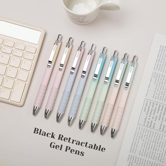 Gel Pens Fine Point 0.7mm Black Ink Gel Pen Retractable Cute Pens for Smooth Writing School Office Supplies, Pack of 18