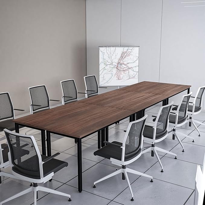 Bonzy Home Conference Tables 14ft Office Computer Desk for Meeting Room Study Writing Printer Table for 16 People Save Space Design Rustic Vintage Walnut 6PCS (165.3"x47.2"x29.5")