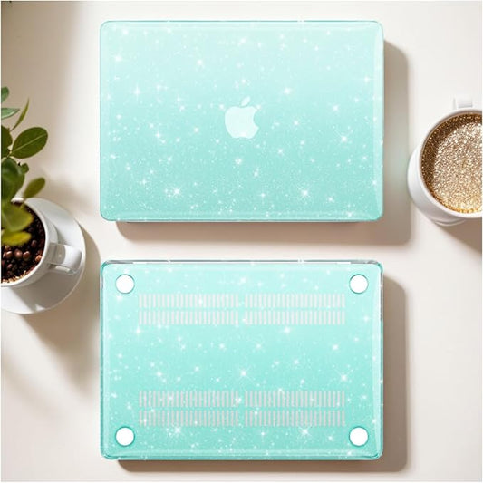 KEROM Green Glitter Case for MacBook Air 13 inch 2022-2018 M1 A2337 A2179 A1932, Glitter MacBook Air M1 Case - Shiny Bling Sparkle Plastic Hard Shell & Keyboard Cover for MacBook Air 13.3 inch