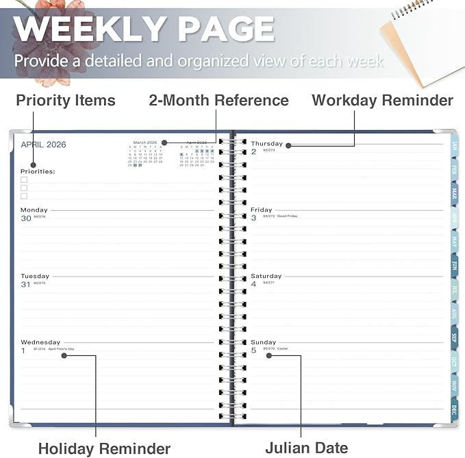 GuassLee Large 2026 Planner, Weekly and Monthly Planner from January 2026-December 2026, 8.5"x 11" Calendar Agenda Book with Back Pocket, Stickers for Home Office School Supplies, Navy Blue