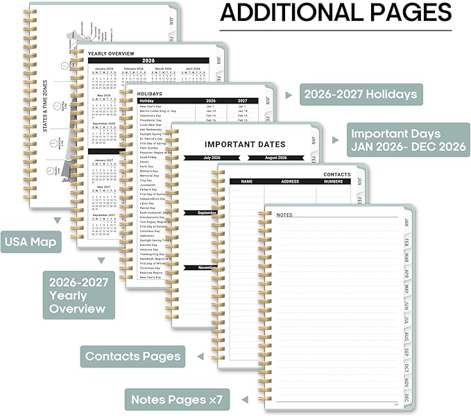 2026 Planner 8.5" x 11", Weekly and Monthly Calendar Planner Book, January 2026 - December 2026, Hardcover Spiral Planner with Monthly Tabs, Notes Pages, Perfect for Women & Men, A4 - Grey Blue