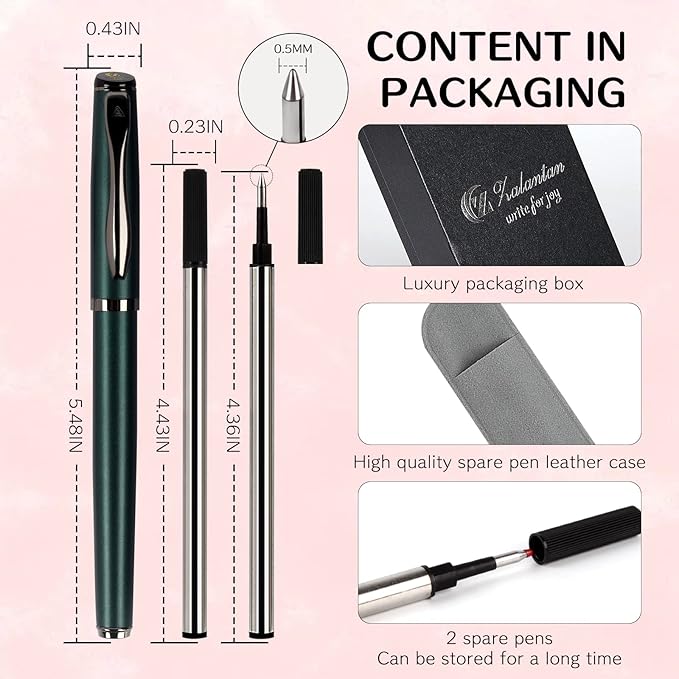 Liquid Ink Rollerball Pen,Essential Business Nice Pens,Metal pen Smooth writing stylish design effortless writing,Luxury pens with gift case for Men & Women with 2 Refills