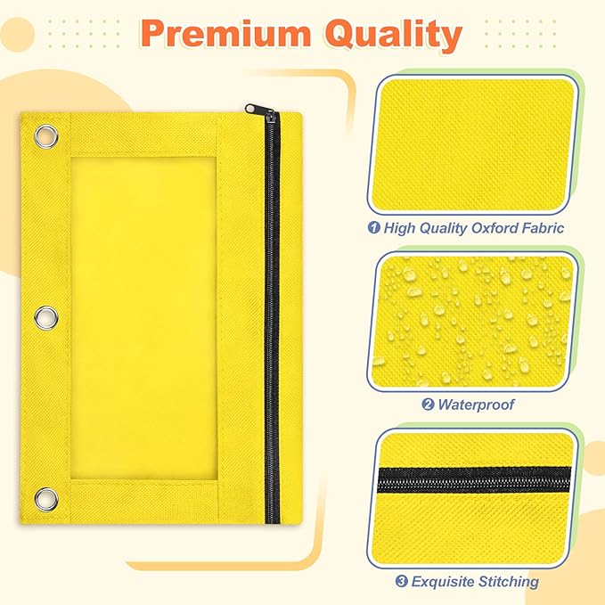 Shemira Pencil Pouch for 3 Ring Binder, Binder Pencil Pouch with Smooth Zipper, Clear Window Pencil Case for Binder, Zipper Pencil Pouches, Big Capacity 3 Ring Binder Pencil Bag, Yellow