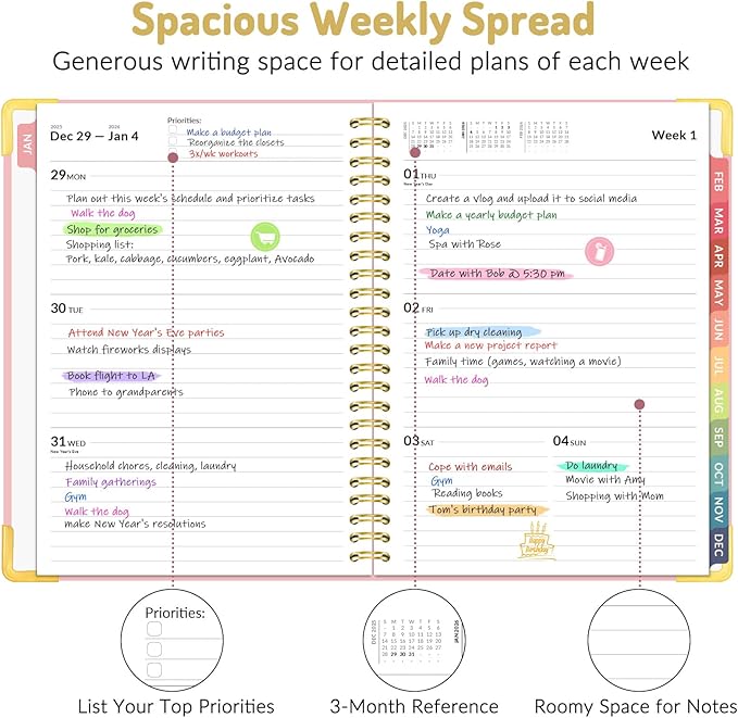 Forvencer 2026 Planner, Hardcover Calendar Planner Weekly and Monthly, January 2026 - December 2026, 6" x 8", Spiral Agenda Book with Tabs, Exquisite Daily Journal with Inner Pocket, Organizer Notebook for Office Home School, A5 Size, Purple Marble