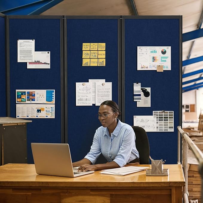 Room Partition,Folding Privacy Divider,Office Partition Dividers,Office Dividers Wall, 10'6"W x 6'7"H,Blue