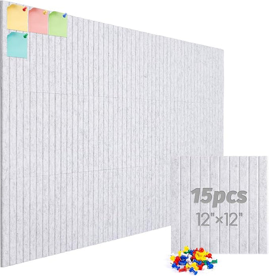 Large Cork Board Alternative, 15 Pack Felt Board with Safe Removable Adhesive Tabs Felt Wall Tiles, Large Cork Boards for Walls, Cork Board for Home Office, Pin Boards for Walls, Stripe Marble White