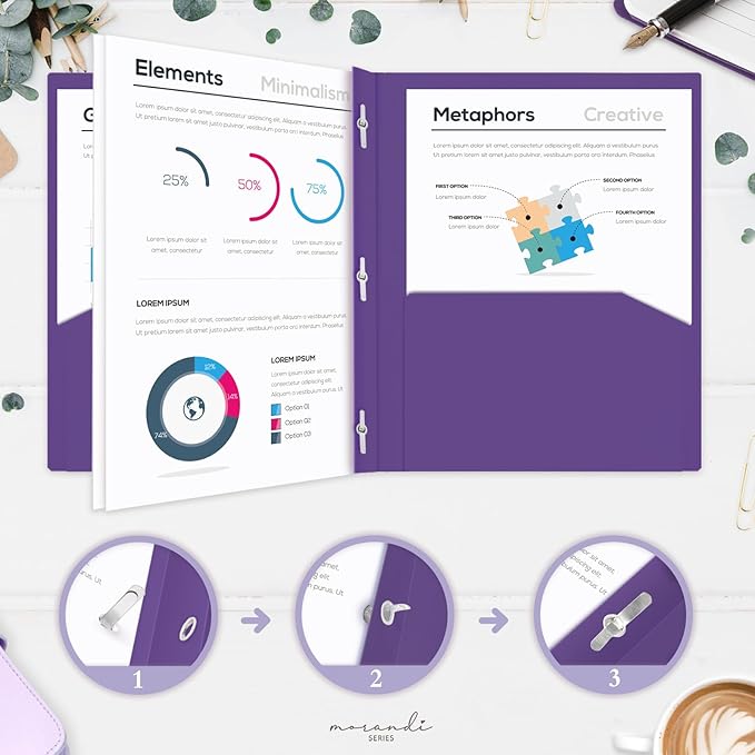 H4D Plastic 2 Pocket Folders with Prongs, Letter Size, Primary Colors, 6 Pack