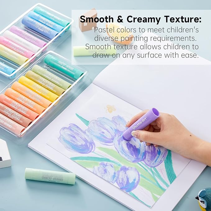Shuttle Art Tempera Paint Sticks, 20 Pastel Colors, Solid Tempera Paint for Kids, Super Quick Drying, Works Great on Paper Wood Glass Ceramic Canvas