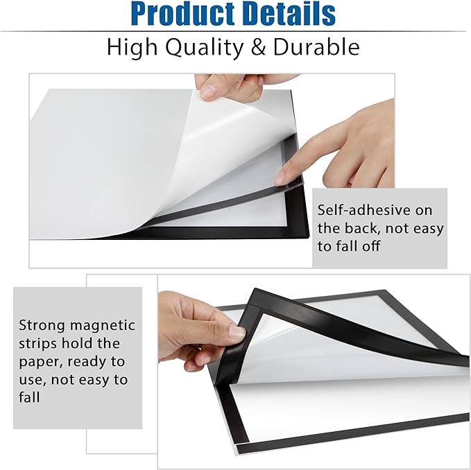 Magnetic Sign Holder, 8.5 x 11 Wall Mount Self Adhesive Document Display Frames, Double Sided Display for Glass Window (Black, 5pack)