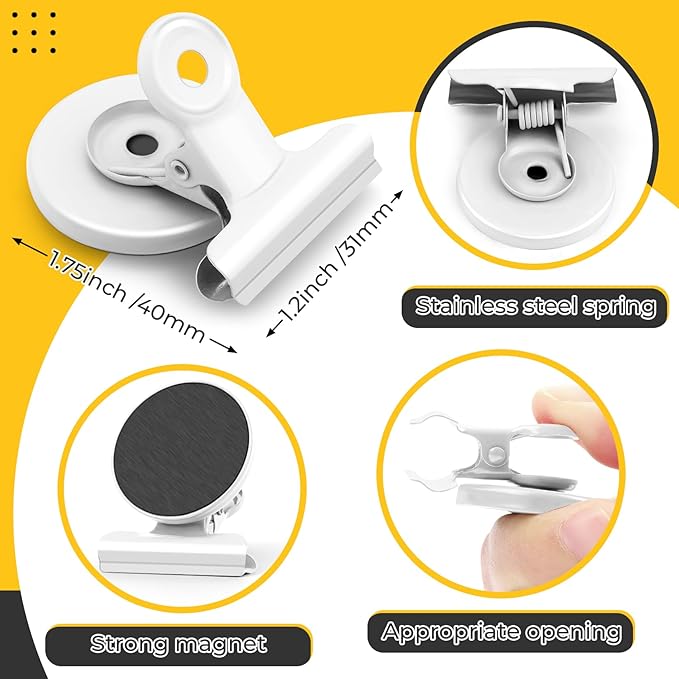 20 Pack Refrigerator Magnets, White Magnetic Clips Whiteboard Magnets, Magnet Clips Heavy Duty Fridge Magnets for Photo Displays, Home, Office, Classroom