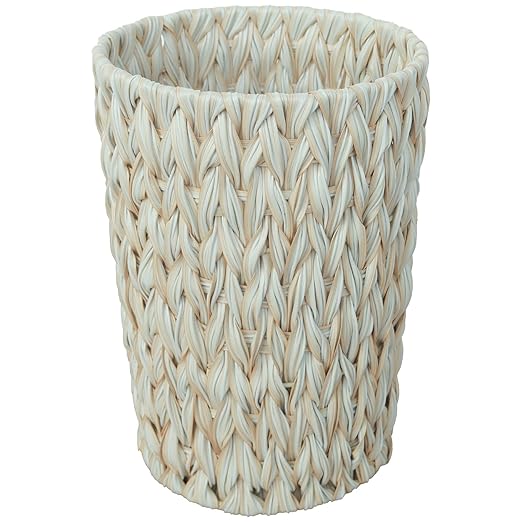 Wicker Trash Can,Bathroom Trash Can,Wicker Waste Basket for Bathroom,Decorative Boho Small Waste Basket for Bedroom,Office,Cream White 2 Gallon