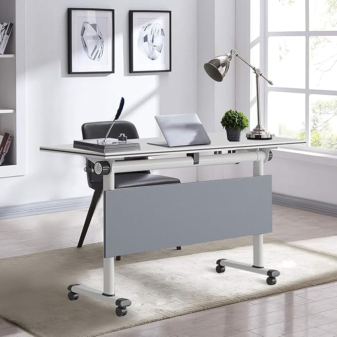 Conference Table,Folding Conference Tables Modern White Conference Room Table with Wheels, 2-10 Persons,for Office, Meeting Room (2, 1619YH, 55IN)