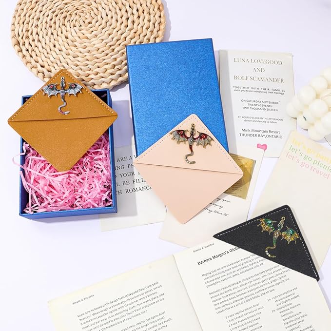 Fantasy Dragon Leather Metal Bookmark,Fourth Wing Corner Bookmarks,Book Marks for Reading Women Book Lovers Book Accessories(Dragon)