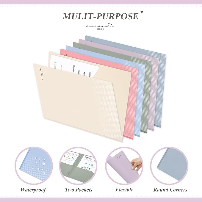 H4D Plastic 2 Pocket Folders with Prongs, Letter Size, Pastel Colors, 12 Pack