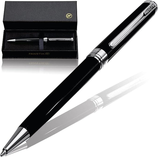 Customized Black & Silver Luxury ballpoint pen (Made In USA) fancy gift set for women, Chrome Finish, Professional executive pen gift set for men (Lux Custom-BallPoint Black-Silver)