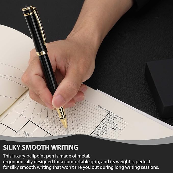 cheericome Luxury Ballpoint Pen - Professional & Executive, Perfect for Silky Smooth Writing, with Gift Box, Nice Pen for Men and Women, 2 Extra 0.5mm Black Refills - Black