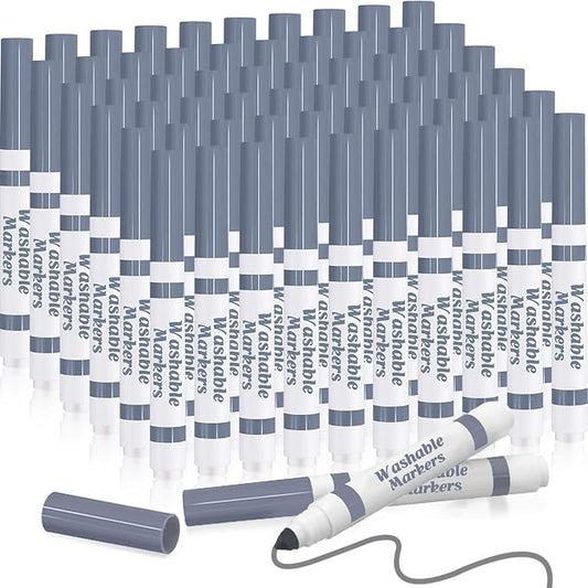 Janlaugh 60 Pcs Gray Washable Markers Bulk Coloring Broad Line Markers for Kids Conical Tip Gray Drawing Pens for Classroom Back to School Travel Art Baby Shower Gender Reveal Supplies, Ages 6+