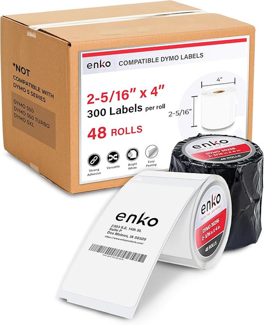 enKo (48 Rolls, 14,400 Labels) Address, Shipping & Barcode Labels 30256 (2-5/16 x 4") Compatible for Dymo LabelWriter
