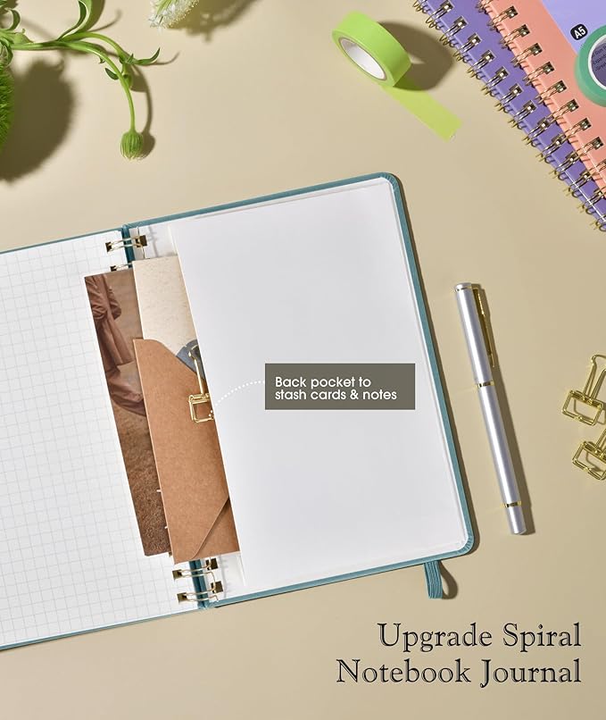 Graph Spiral Journal Notebook, A5 Hardcover Spiral Journals for Women Men, 100 GSM Graph Paper Notebooks, 150 Pages Spiral Bound Grid Notebook for Writing Note Taking Work 5.75" x 8.38", Misty Blue